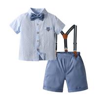 Vaikų vasaros džentelmeno komplektas: Petnešos Kelnės & Trumpomis Rankovėmis Marškiniai Size 80 / 6-12 months 0.2kg šviesiai mėlyna spalva