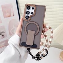 Matte Clear Stand Wrist Strap Lanyard Phone Case Samsung S25 S24 S23 S26 Ultra Plus S25 Edge For Magsafe Wireless Charge Cover For Samsung S23 ruda