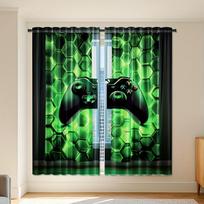 2 pieces of game curtains with 2D gamepad and controller print-vibrant green and black game design polyester fiber 60×150