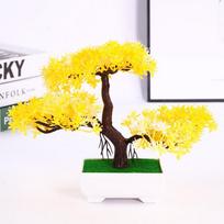 1 vnt. Dirbtiniai augalai Bonsai Mažas medis Netikros gėlės Dirbtinis bonsai namų miegamojo balkono vidaus dekoravimui Graži dovana vaikams geltona