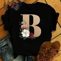 Maycaur New Custom Name Letter Combination Wounisex T-Shirt Flower Letter Font A B C D E F G Short Sleeve Clothes Woman Tees Tops S įvairiaspalvis