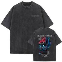 Rapper Tayc Fleur Froide Album Graphic Washed Vintage T-shirt Men Women Hip Hop Pop Music T Shirts Man Fashion Trend Streetwear S įvairiaspalvis