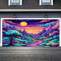 2D Trippy Sunset Mountain Road Garage Door Cover for Festival Events 47.2x31.5inch/120*80cm