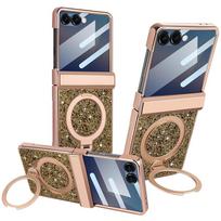 For Samsung Galaxy Z Flip 7/6 phone case, sparkling diamond design, with magnetic stand, anti-peeping tempered film Galaxy Z Flip 7 auksinė