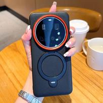 Skirta Xiaomi 15 14 Ultra dėklas Magnetinis Metalinis 360° besisukantis laikiklis Stovas Tinklelio rašto Oda Geras sukibimas Minkštas galinis dangtelis Artificial leather&Xiaomi 14 Ultra