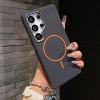 For Samsung Galaxy S25 S24Ultra Case PU Leather Magnetic Wireless Charging Protect Back Cover Case For Smasung S25 S24Plus Shell Galaxy S24 Ultra pilka spalva