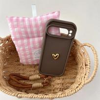 3D Gold Heart Love Rope Wrist Strap Silicone Soft Phone Case for Google Pixel 7 8 9 Pro XL 7A 8A Protective Shockproof Cover Google Pixel 9 Pro XL ruda