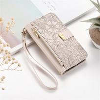 Wrist Strap Zipper Leather Wallet Card Slot Phone Case for IPhone 16E 17 Air 16 15 14 13 12 Pro Max Bracket Protective Cover iPhone17 Pro smėlis