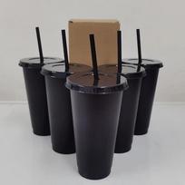 5 vnt. gertuvės su dangteliais ir šiaudeliais, daugkartinio naudojimo plastikinės stiklinės, didelė vandens butelis šaltai kavai, vakarėliui, šaltas puodelis, vasariniai gėrimų indai 710ml