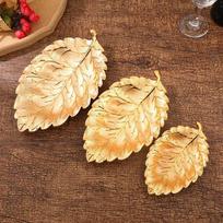 Home living room snacks decorative nut plate gold leaf texture snack plate alloy crafts S 15.7 9.5 1.7