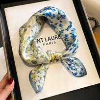 Moterims 100% gryno šilko skara Elegantiška gėlių rašto maža kvadratinė kaklaskarė Bandana Moteriška Echarpe Prabangios plaukų juostelės Pavasaris Real Silk 53x53cm