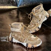 Women Casual Sneakers Luxury Designer Boots Rhinestone Suede High-Top Thick Bottom Shoes Female Tennis Outdoors Walking Shoes 35