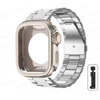 Lydinio dėklas+Nerūdijančio plieno apyrankė Apple Watch Ultra 2 1 49mm 46mm 45mm 44mm tuščiaviduris apsauginis dangtelis Iwatch 10 9 8 7 6 series 6 5 4 44mm