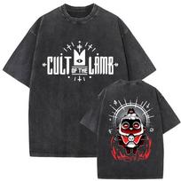 Funny Cult of The Lamb Game Player T Shirt Men's Vintage Washed Oversized T-shirt Unisex Fans Gift Clothing Short Sleeve Tshirts S