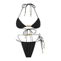 European and American solid color elastic rope butterfly jewelry bikini sexy split triangle bag straps swimsuit women S juoda