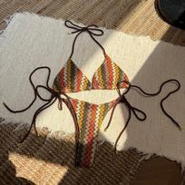 European and American sexy braided rope special embroidery split swimsuit bikini bikini foreign trade S tamsiai ruda spalva