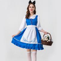 Traditional Maid Dress Costume with Apron and Lace-Up Bodice Stage Performance Outfit for Women Oktoberfest Festival Party Dress L mėlyna