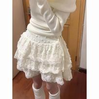 Women White Lace Tiered Ruffle Mini Skirt S abrikosas