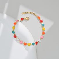 1PC Fashion 304 Stainless Steel Link Chain Gold Color Bracelets Multicolor Enamel Heart Moon Charms Bracelet Women Party Jewelry
