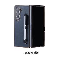 For Samsung Galaxy Z Fold 7 6 5 4 3 Electroplated Touch Stand Leather Anti-Fingerprint Anti-Drop Anti-Folding Phone Case For Galaxy Z Fold 5 pilka