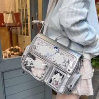 Y2K Cute Ita Bag Harajuku Large Capacity Japanese Solid Color Backpack Women Square Leather Anime Handle Crossbody one size