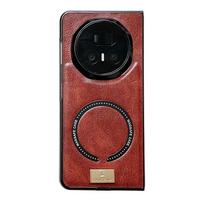 For Huawei Honor Magic V5 Case Luxury PU Leather Magnetic Wireless Charging Protective Back Cover Case For Magic V5 Phone Shell HONOR Magic V5 raudona