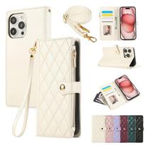 Crossbody Wrist Strap Leather Phone Case for IPhone 16E 17 Ari 16 15 14 13 12 11 Pro Max XS 8 Plus Wallet with Card Holder Cover iPhone 17 Ari balta