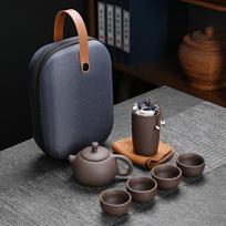 7 dalių rinkinys Nešiojamas Kinijos kelioninis arbatos rinkinys, Molinis arbatinukas, Arbatos ceremonija, Kempingas, 4 puodeliai, Zi Shi, Ke puodelis, Arbatinuko rinkinys Seven-piece Set