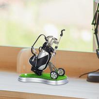 Golf Bag Miniature Pen Holder Souvenir 20x12x20cm Decorative Desk Toy for Home Office Book Black Silver