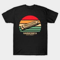 Men Black Print T-shirt Harmonica No-Cut Transfer Paper Print Cotton Tshirt L juoda