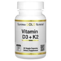 California Gold Nutrition, vitaminas D3 + K2, 60 daržovių kapsulių