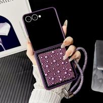 Skirta Samsung Galaxy Z Flip7 Flip 7 6 5 4 3 Flip6 3D vandens lašo perlo dėklas Blizgus riešo apyrankės apyrankė Minkštas rėmelis Apsauginis korpusas Galaxy Z Flip7 violetinė