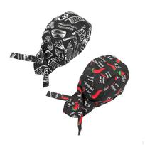 2pcs Bandana Head Scarf Chef Hat Adjustable Tie Back Catering Skull Cap Cooking