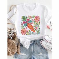 unisex Short Sleeved Carrot Flower Printed Casual Top T-Shirt Summer Beach Vacation Regular Pattern Fashion unisex T-Shirt S įvairiaspalvis