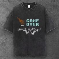 Unisex Pixel Dino Game Over Oversized T Shirt Washed Black Y2K Streetwear S-3XL S įvairiaspalvis