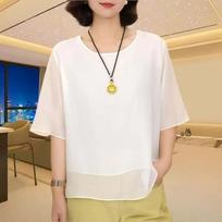 Women Round Neck Batwing Sleeve Chiffon Blouse L balta