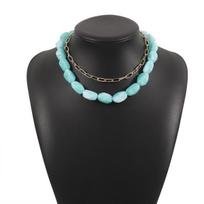 New Acrylic Colorful Irregular Beaded Chain Necklaces for Women Personalized Double Layer Clavicle Choker Stackable Jewelry Gift ežero mėlyna spalva