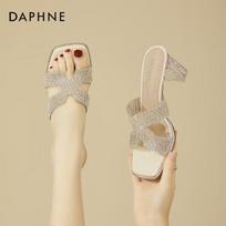 DAPHNE Women's Rhinestone Block Heel Mules 36