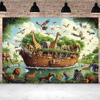 2D Classic Noah Ark Animal Scenery Backdrop Kids Portrait Photography Background 47.2x31.5inch/120*80cm