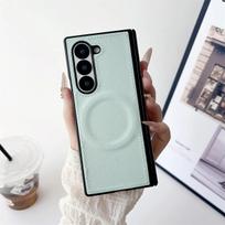 PU Leather Magnetic Case for Samsung Z Fold 7 6 5 4 3 Fold7 Fold6 Fold5 Fold4 5G Phone Cover with Hinge Protection For Magsafe Galaxy Z Fold7 žalia