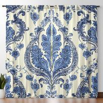 Classic Blue & White Paisley Damask Curtains Set of 2 Rod Pocket Light Filtering Drapes for Living Room Bedroom 60×150