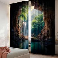 2pcs 2D flat printing Scene Curtain Cave waterfall jungle lake Polyester Without Electricity Party Decorations Use for Holiday 60×150