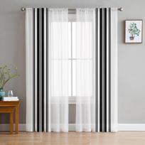 Kaimiškos juostos Juodos ir baltos permatomos užuolaidos svetainei, miegamajam, tiulinės langų užuolaidos virtuvės dekoravimui 135W x 114H(cm)