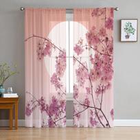 Japoniško stiliaus Sakura Sheer Voile Langų Užuolaidos Tiulis Užuolaidos Svetainės Balkono Apdailos Užuolaidos 135W x 114H(cm)