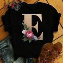 Maycaur New Custom Name Letter Combination Wounisex T-Shirt Flower Letter Font A B C D E F G Short Sleeve Clothes Woman Tees Tops S įvairiaspalvis