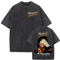 Michael Jackson King of Pop Vintage Washed T-shirt Men's Women Fashion Trend Classic T Shirt Casual Cotton Short Sleeve T-shirts S įvairiaspalvis