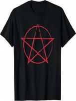 Funny Devil Cult Symbol Blood Red Circle And Star Horror T-Shirt S