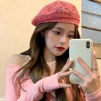 Retro Multi Colored Lace Beret Hat Slouchy Summer Beanie Cap Cutout Floral Breathable Painter Hat For Women