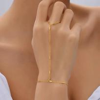Bohemian Elegant Fine Chain Link Ring Bracelet Minimalist Hand Jewelry for Women 18cm