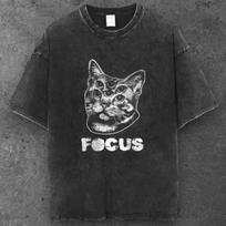 Unisex Multi Eye Cat Oversized T Shirt Washed Black Grunge Fashion S-2XL S